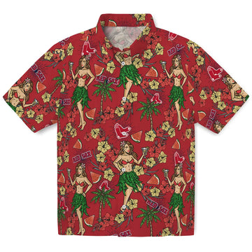 Boston Red Sox Hawaiian Shirt - Hawaiian Girls Design | Moonbestprint