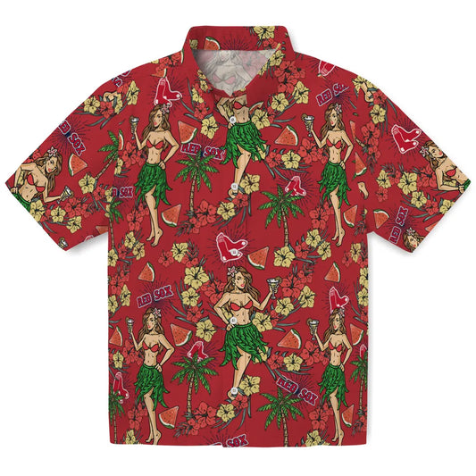 Boston Red Sox Hawaiian Shirt - Hawaiian Girls Design | Moonbestprint