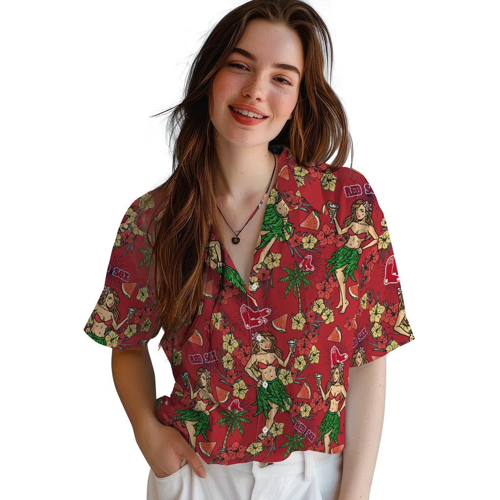 Boston Red Sox Hawaiian Shirt - Hawaiian Girls Design | Moonbestprint