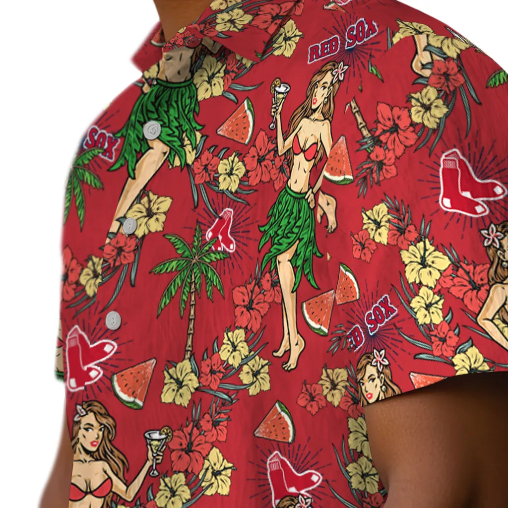Boston Red Sox Hawaiian Shirt - Hawaiian Girls Design | Moonbestprint