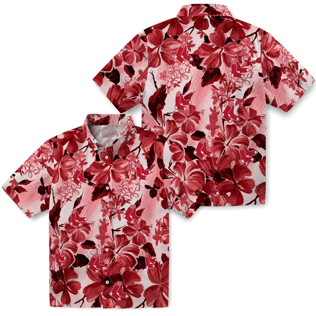 Boston Red Sox Hawaiian Shirt - Hibiscus Arrangement | Moonbestprint