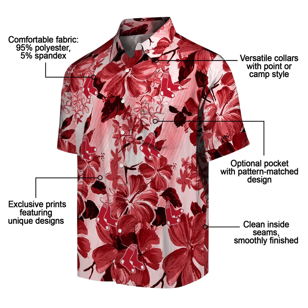 Boston Red Sox Hawaiian Shirt - Hibiscus Arrangement | Moonbestprint