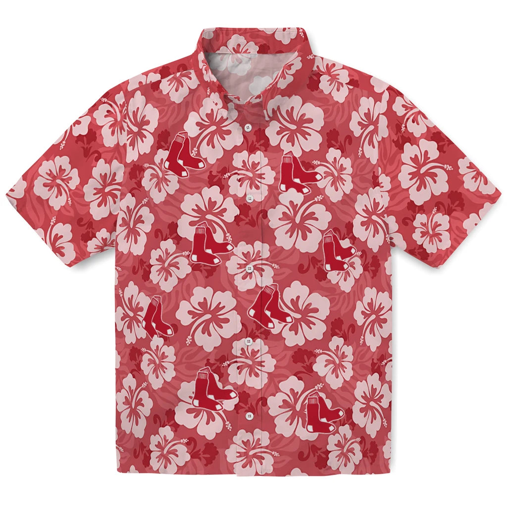 Boston Red Sox Hawaiian Shirt - Hibiscus Cluster | Moonbestprint