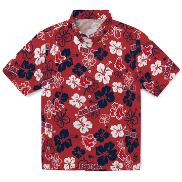 Boston Red Sox Hawaiian Shirt - Hibiscus Flower Design | Moonbestprint