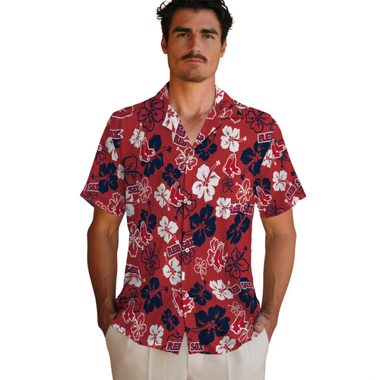 Boston Red Sox Hawaiian Shirt - Hibiscus Flower Design | Moonbestprint