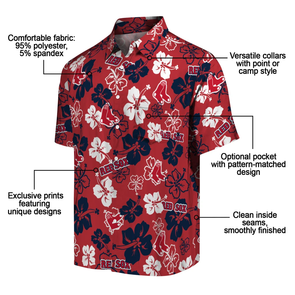 Boston Red Sox Hawaiian Shirt - Hibiscus Flower Design | Moonbestprint