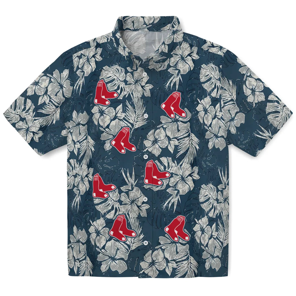Boston Red Sox Hawaiian Shirt - Hibiscus Flowers | Moonbestprint