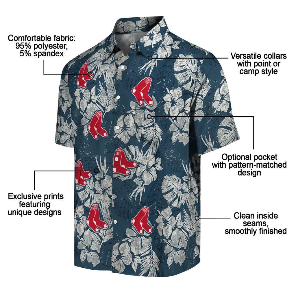 Boston Red Sox Hawaiian Shirt - Hibiscus Flowers | Moonbestprint