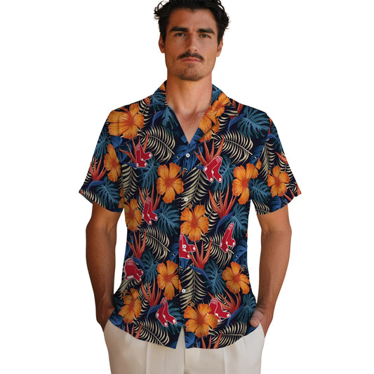 Boston Red Sox Hawaiian Shirt - Hibiscus Foliage | Moonbestprint