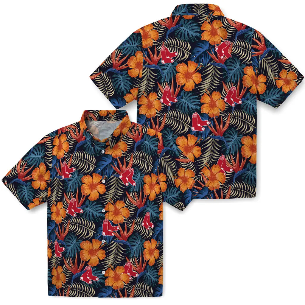Boston Red Sox Hawaiian Shirt - Hibiscus Foliage | Moonbestprint