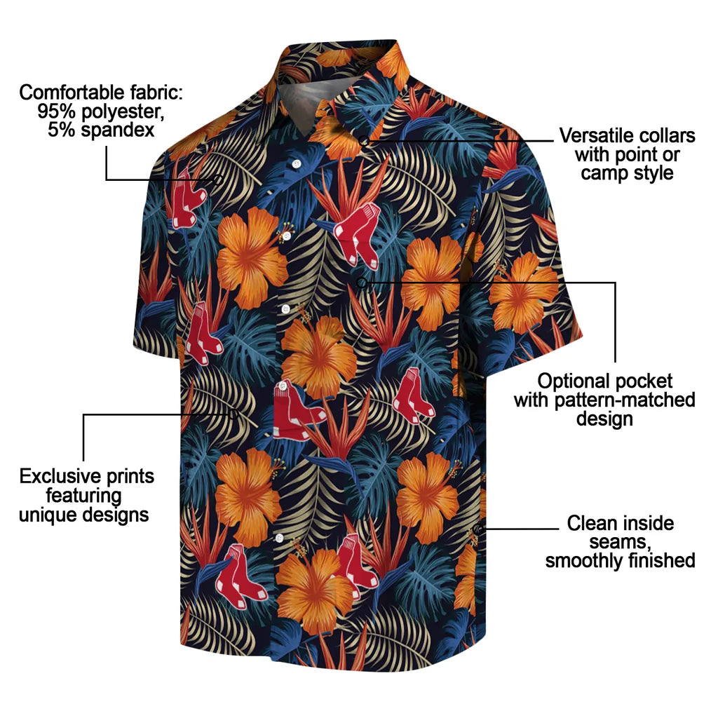 Boston Red Sox Hawaiian Shirt - Hibiscus Foliage | Moonbestprint