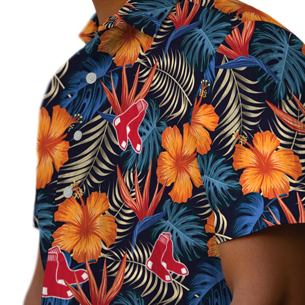 Boston Red Sox Hawaiian Shirt - Hibiscus Foliage | Moonbestprint