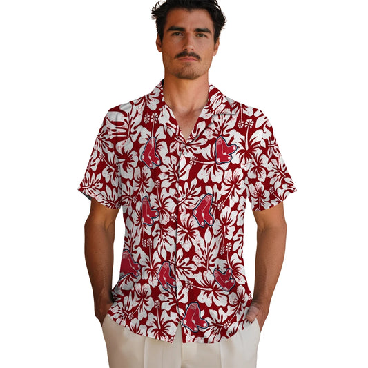 Boston Red Sox Hawaiian Shirt - Hibiscus Motif | Moonbestprint