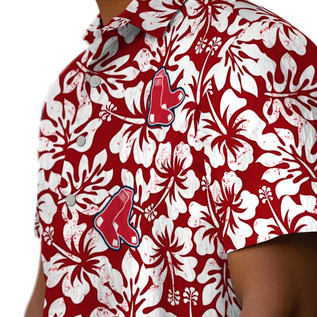Boston Red Sox Hawaiian Shirt - Hibiscus Motif | Moonbestprint