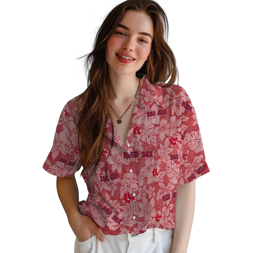 Boston Red Sox Hawaiian Shirt - Hibiscus Oasis | Moonbestprint
