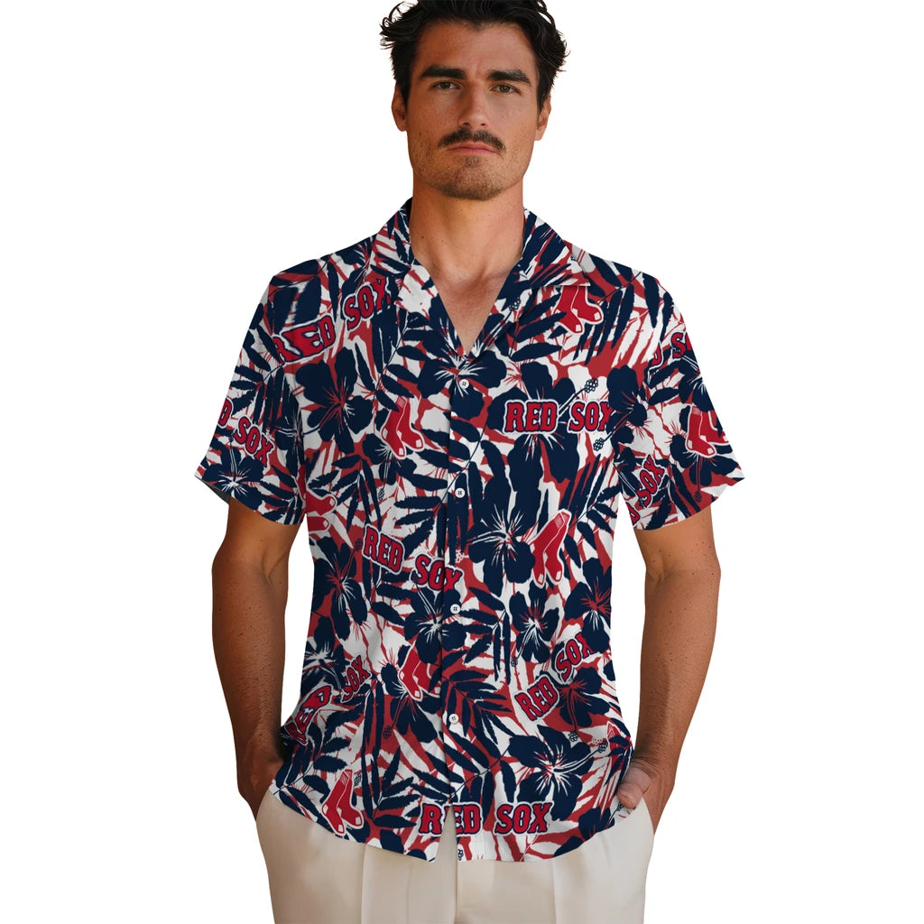 Boston Red Sox Hawaiian Shirt - Hibiscus Overlay | Moonbestprint