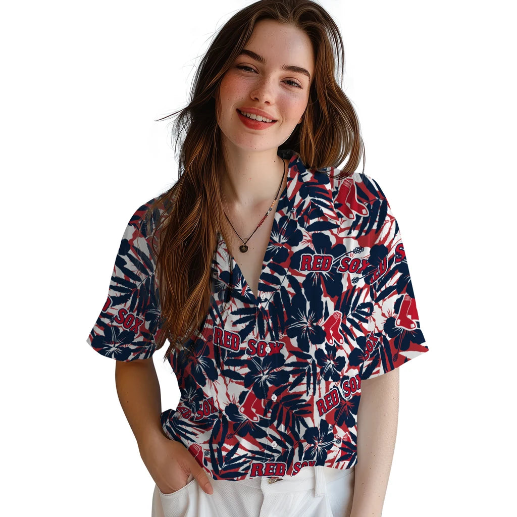 Boston Red Sox Hawaiian Shirt - Hibiscus Overlay | Moonbestprint