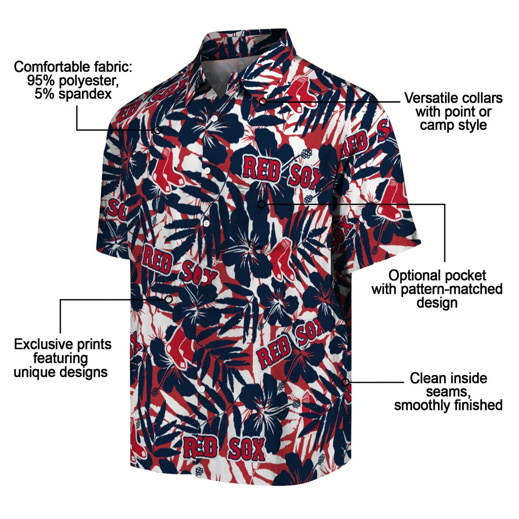 Boston Red Sox Hawaiian Shirt - Hibiscus Overlay | Moonbestprint