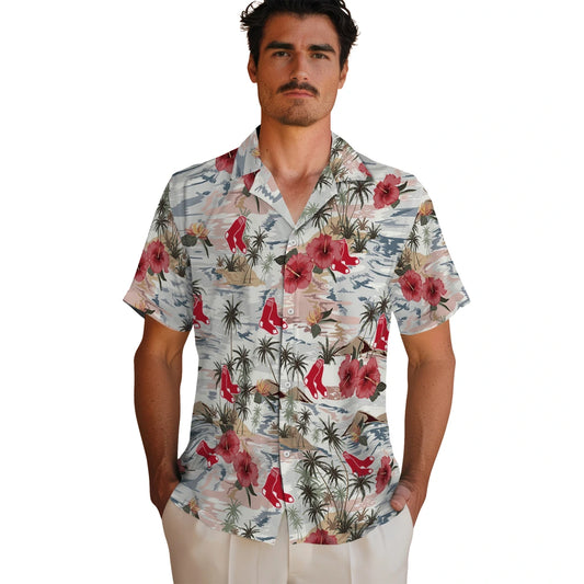 Boston Red Sox Hawaiian Shirt - Hibiscus Seaside | Moonbestprint
