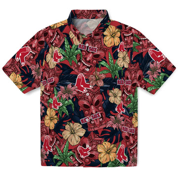 Boston Red Sox Hawaiian Shirt - Hibiscus Tiki Jungle | Moonbestprint