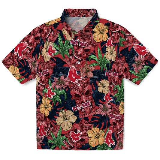 Boston Red Sox Hawaiian Shirt - Hibiscus Tiki Jungle | Moonbestprint