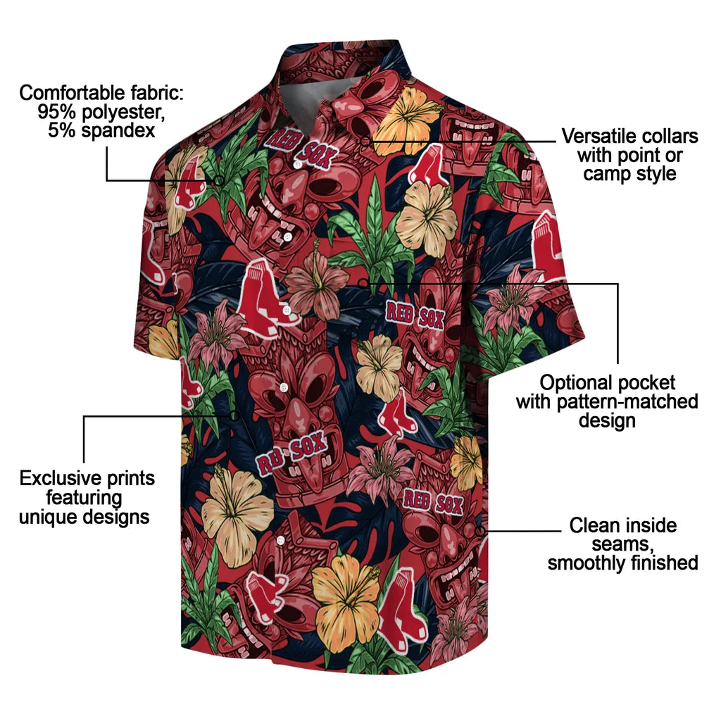 Boston Red Sox Hawaiian Shirt - Hibiscus Tiki Jungle | Moonbestprint