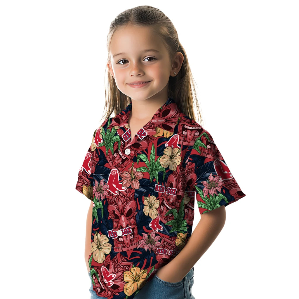 Boston Red Sox Hawaiian Shirt - Hibiscus Tiki Jungle | Moonbestprint