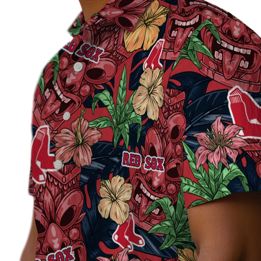 Boston Red Sox Hawaiian Shirt - Hibiscus Tiki Jungle | Moonbestprint