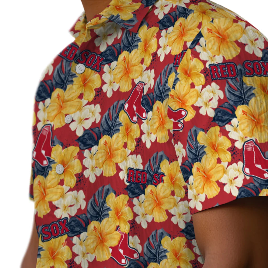 Boston Red Sox Hawaiian Shirt - Hibiscus Tropics | Moonbestprint