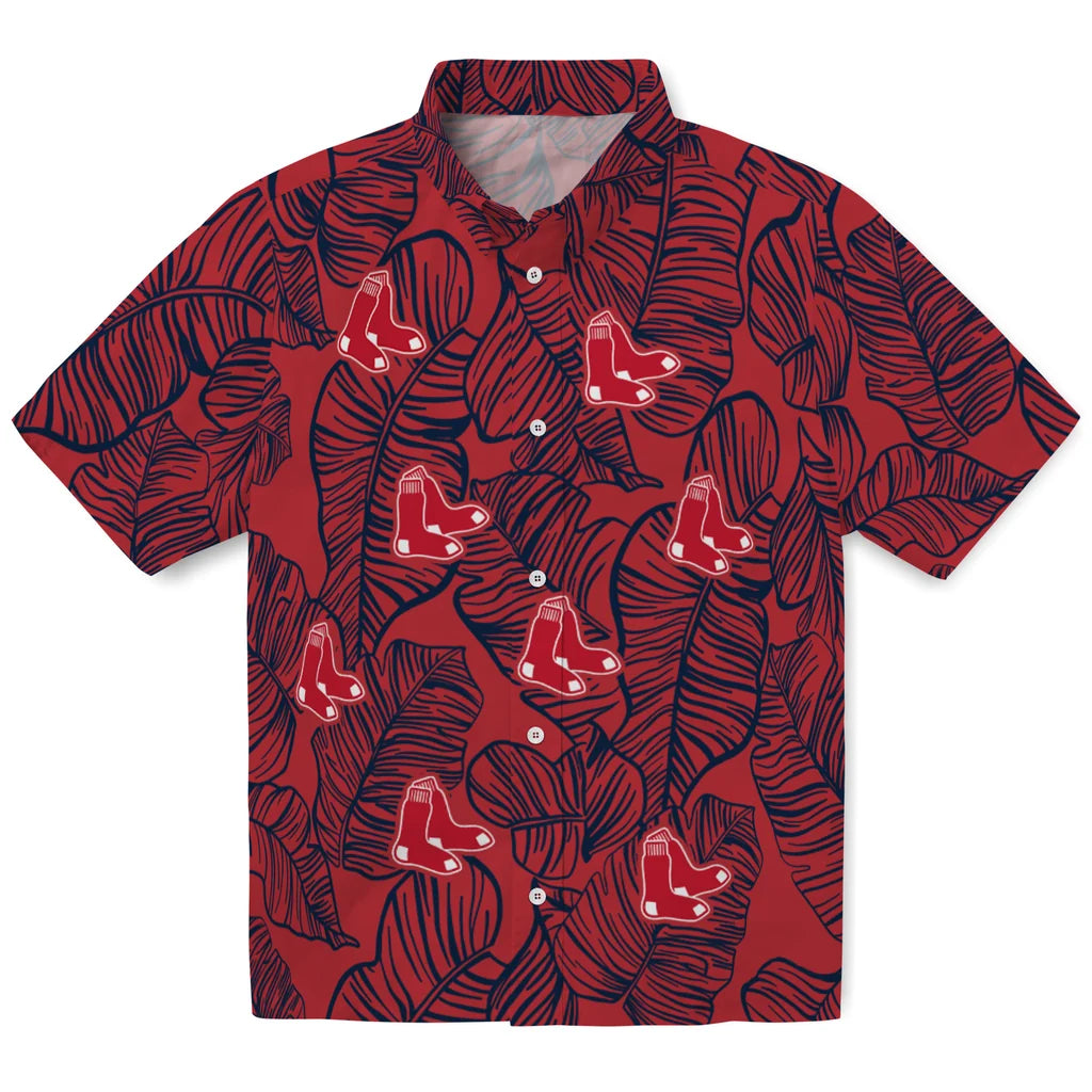 Boston Red Sox Hawaiian Shirt - Leaf Outline | Moonbestprint
