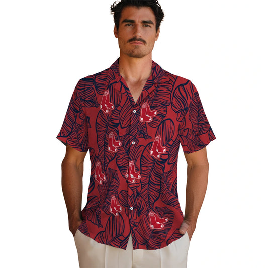 Boston Red Sox Hawaiian Shirt - Leaf Outline | Moonbestprint