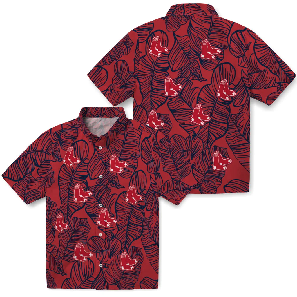 Boston Red Sox Hawaiian Shirt - Leaf Outline | Moonbestprint