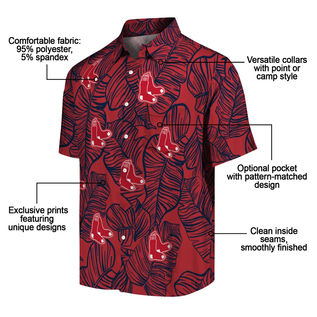 Boston Red Sox Hawaiian Shirt - Leaf Outline | Moonbestprint
