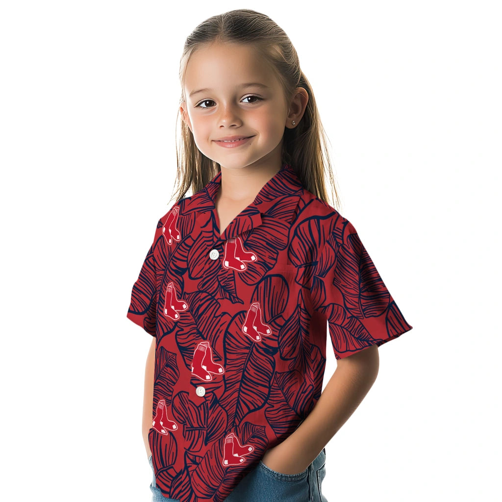 Boston Red Sox Hawaiian Shirt - Leaf Outline | Moonbestprint