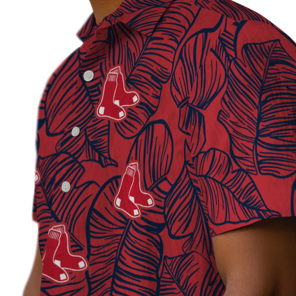 Boston Red Sox Hawaiian Shirt - Leaf Outline | Moonbestprint