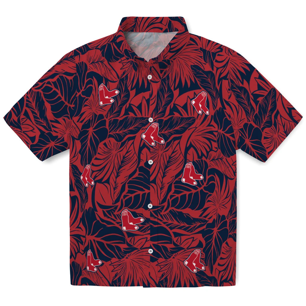 Boston Red Sox Hawaiian Shirt - Monstera Layer | Moonbestprint