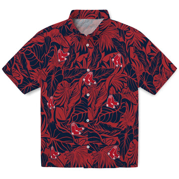 Boston Red Sox Hawaiian Shirt - Monstera Layer | Moonbestprint