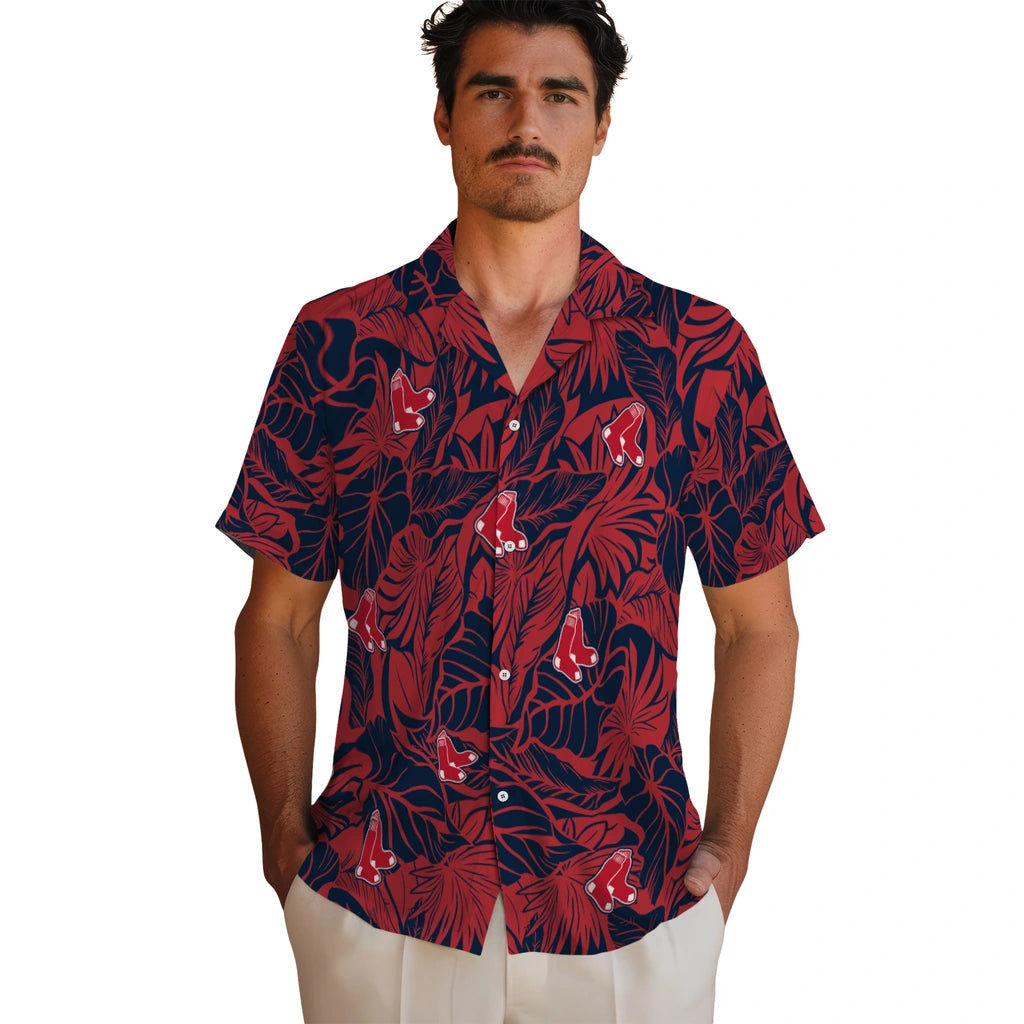 Boston Red Sox Hawaiian Shirt - Monstera Layer | Moonbestprint
