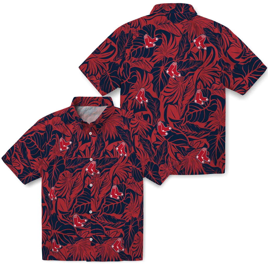 Boston Red Sox Hawaiian Shirt - Monstera Layer | Moonbestprint