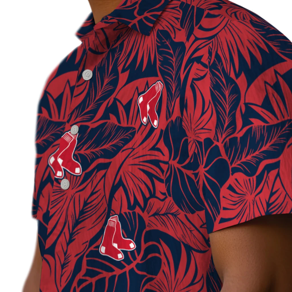 Boston Red Sox Hawaiian Shirt - Monstera Layer | Moonbestprint