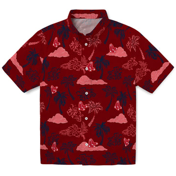 Boston Red Sox Hawaiian Shirt - Palm And Clouds | Moonbestprint
