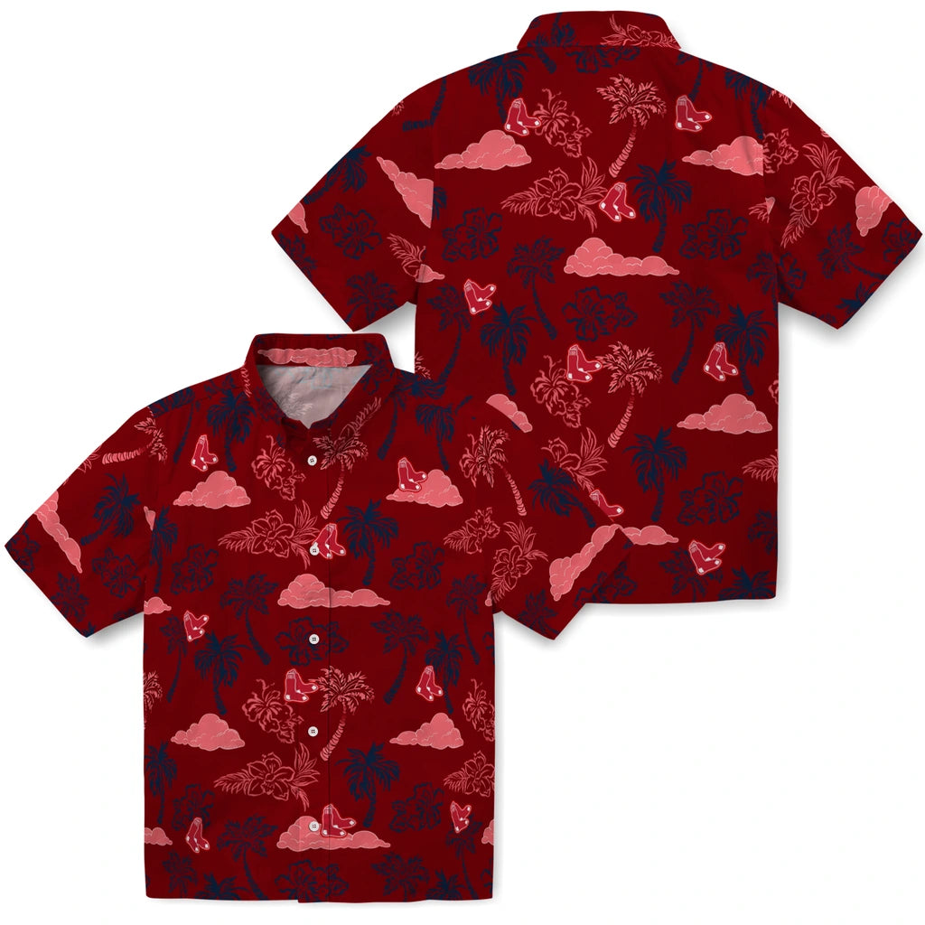 Boston Red Sox Hawaiian Shirt - Palm And Clouds | Moonbestprint