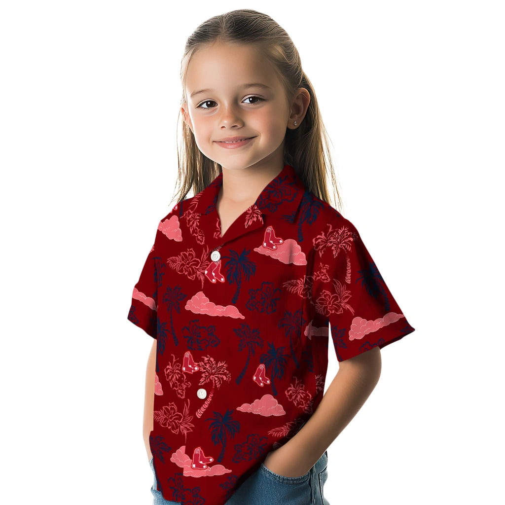 Boston Red Sox Hawaiian Shirt - Palm And Clouds | Moonbestprint