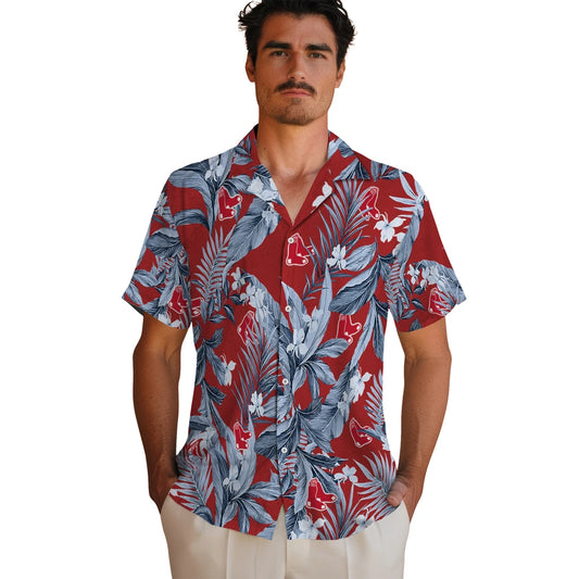 Boston Red Sox Hawaiian Shirt - Palm Leaves | Moonbestprint
