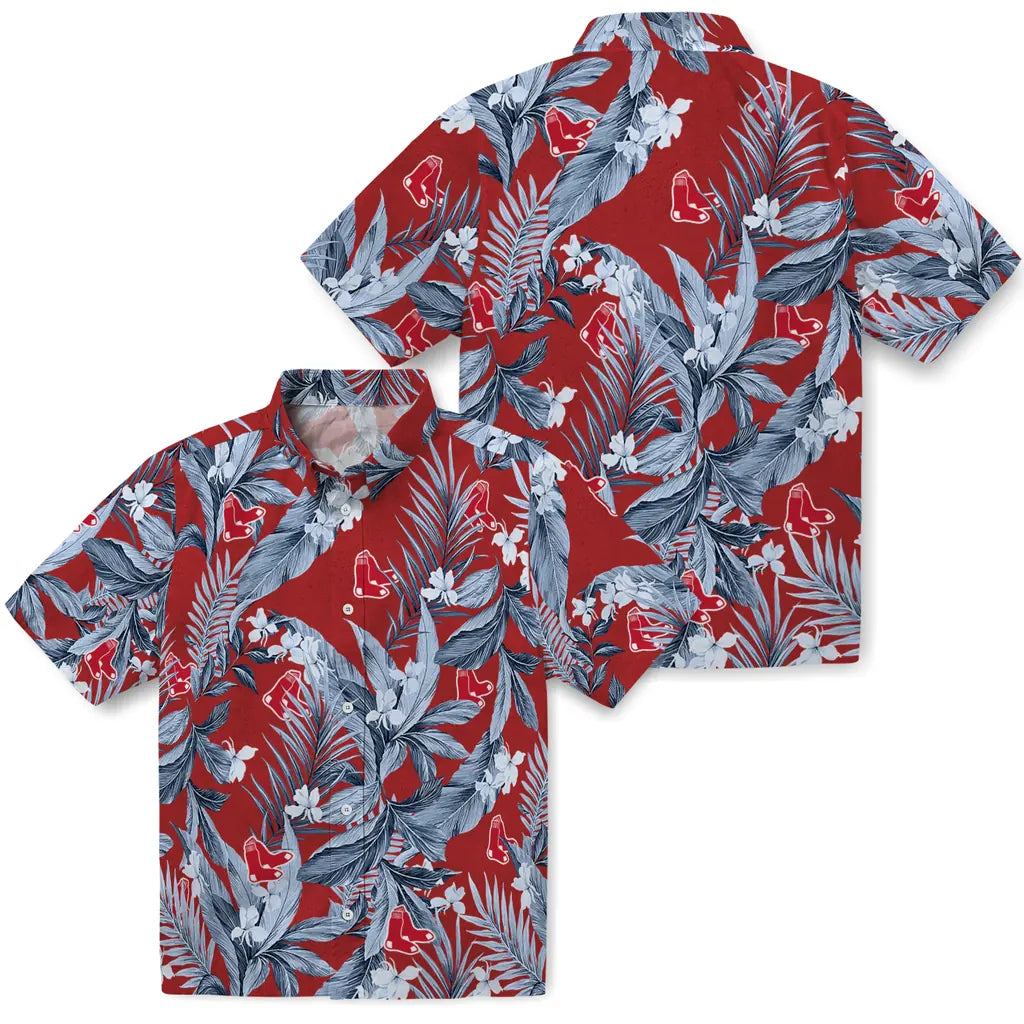 Boston Red Sox Hawaiian Shirt - Palm Leaves | Moonbestprint