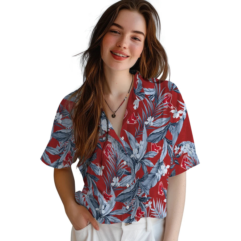 Boston Red Sox Hawaiian Shirt - Palm Leaves | Moonbestprint