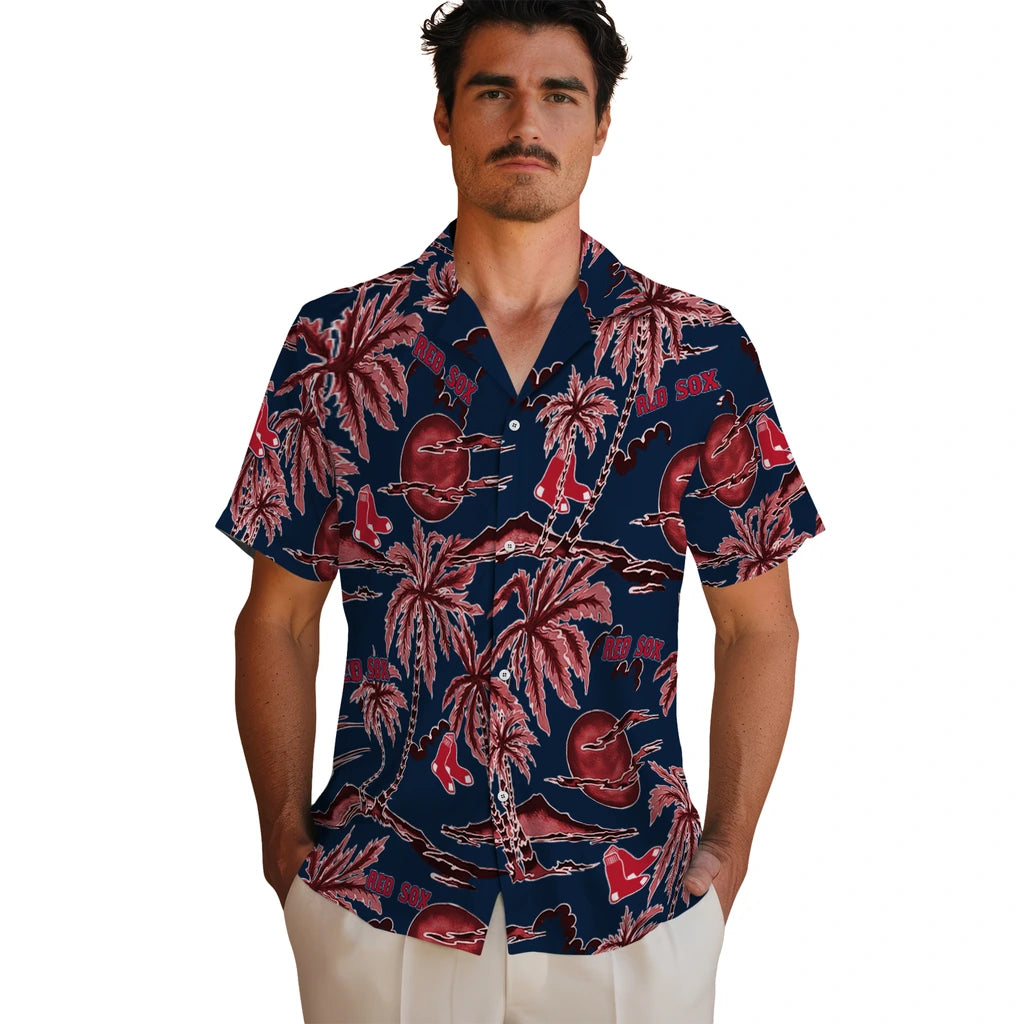 Boston Red Sox Hawaiian Shirt - Palm Sunset | Moonbestprint
