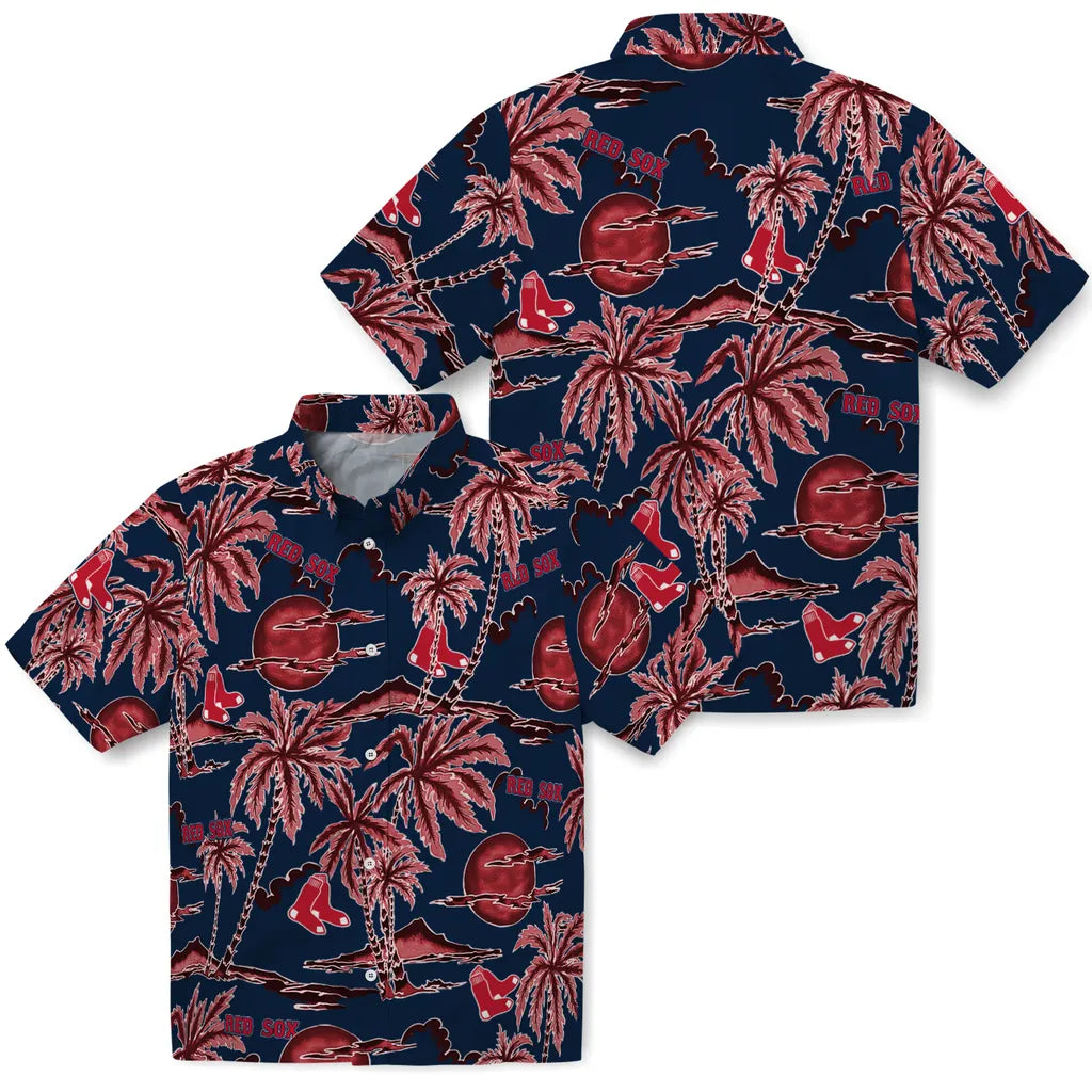 Boston Red Sox Hawaiian Shirt - Palm Sunset | Moonbestprint