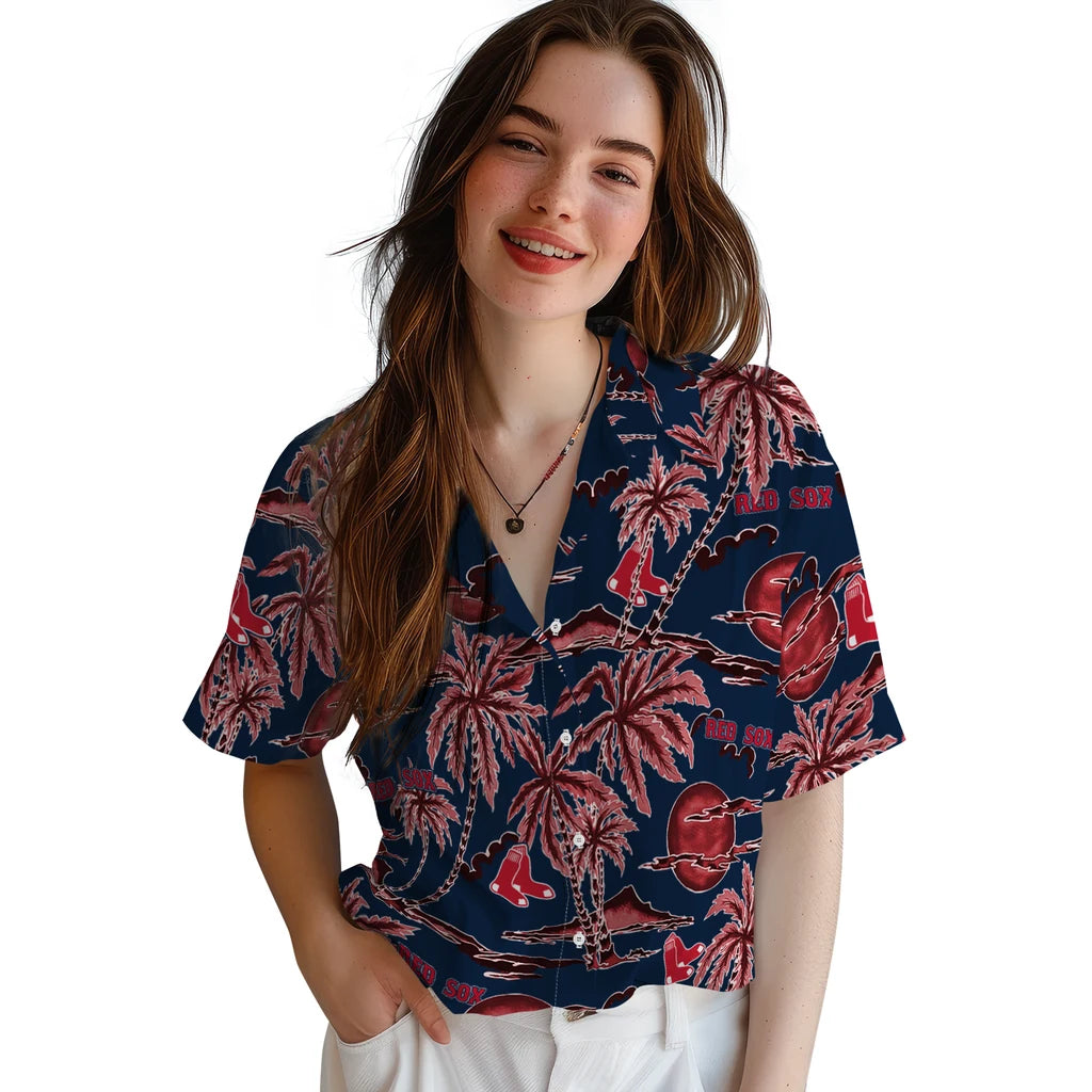 Boston Red Sox Hawaiian Shirt - Palm Sunset | Moonbestprint