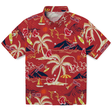 Boston Red Sox Hawaiian Shirt - Palm Tree Island | Moonbestprint